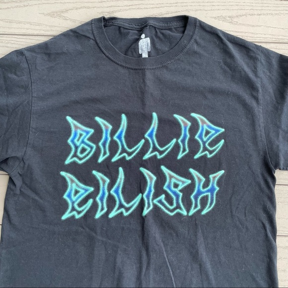Billie Eilish T- Shirt Black Blue Flames 100% Cotton Unisex S - Picture 2 of 7